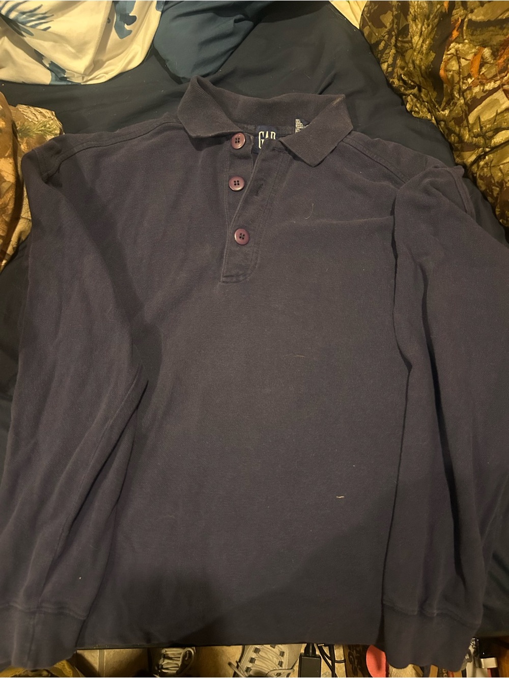 GAP Men's Long Sleeve Polo in Navy Blue